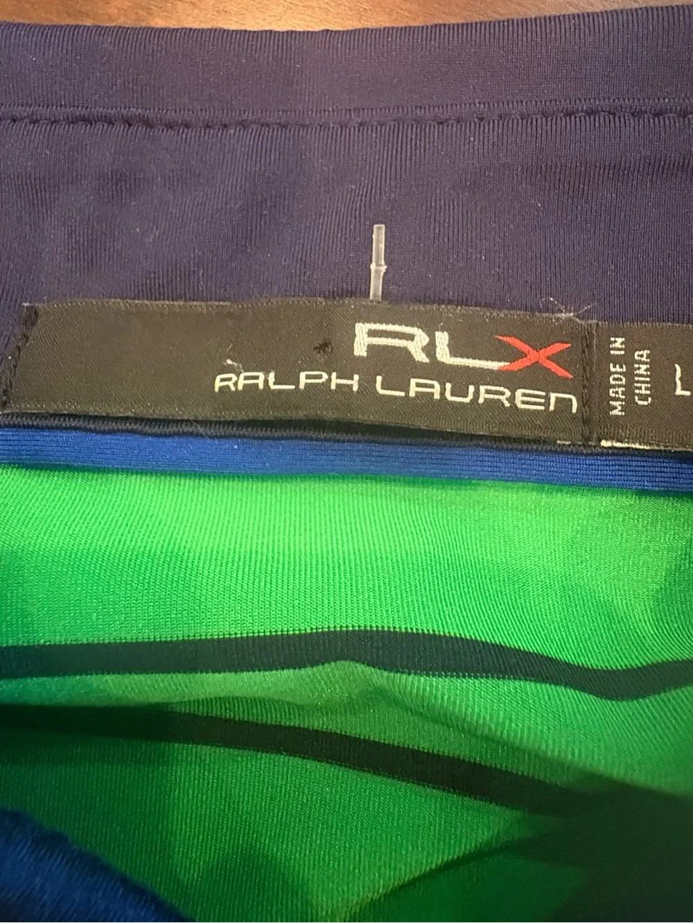 Ralph Lauren Green Striped Polo with Navy Collar